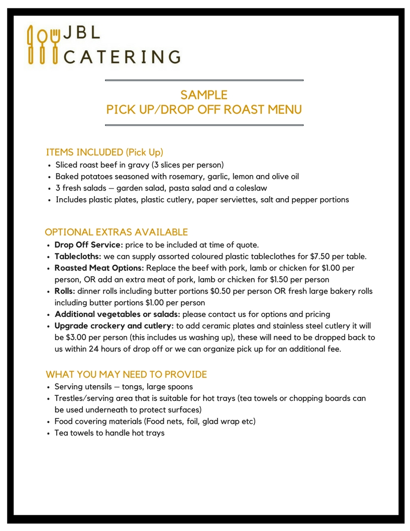 Drop Off Menu Pick Up / Drop Off Menu